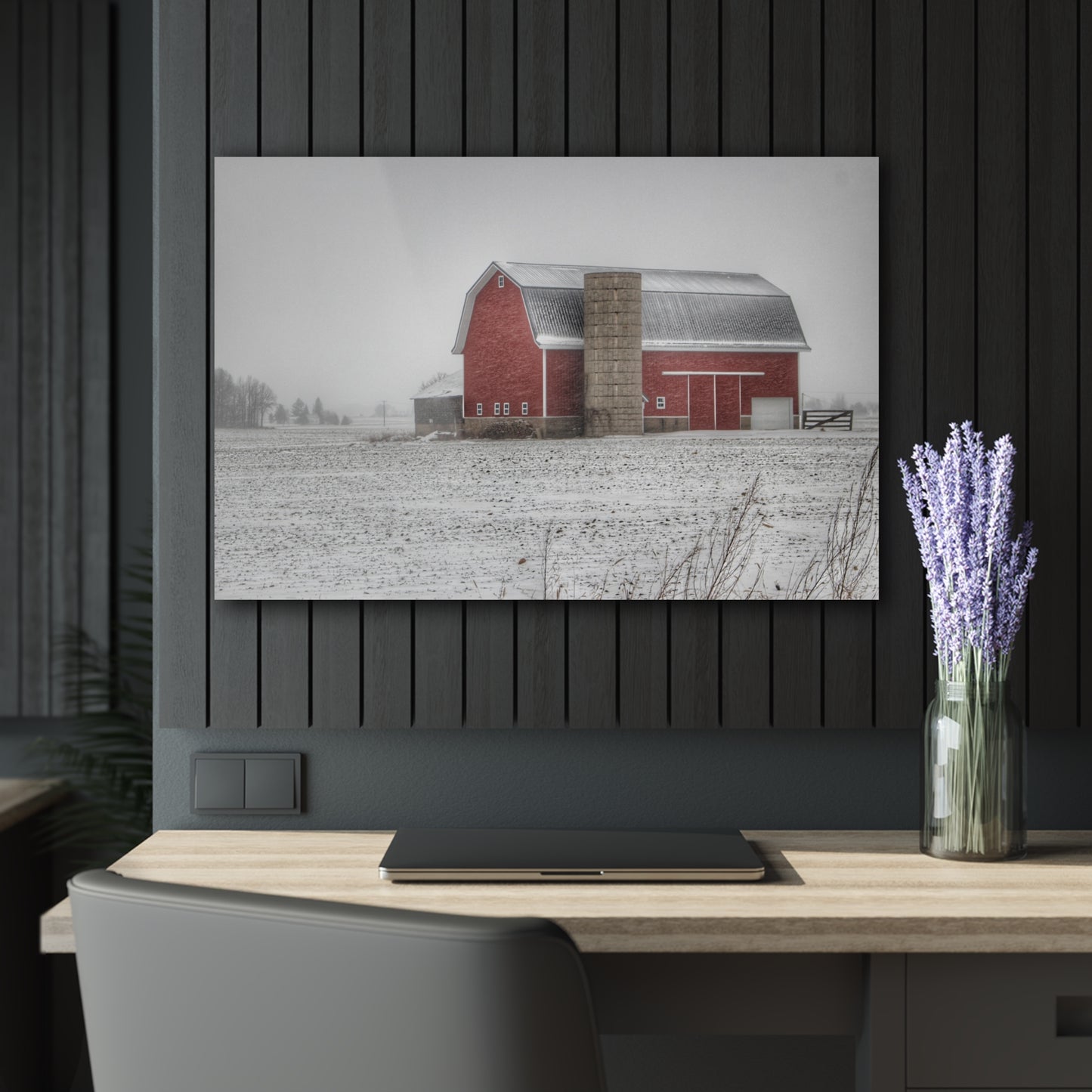 U R There Photography Winter Red Rustic Farmhouse Acrylic Wall Print