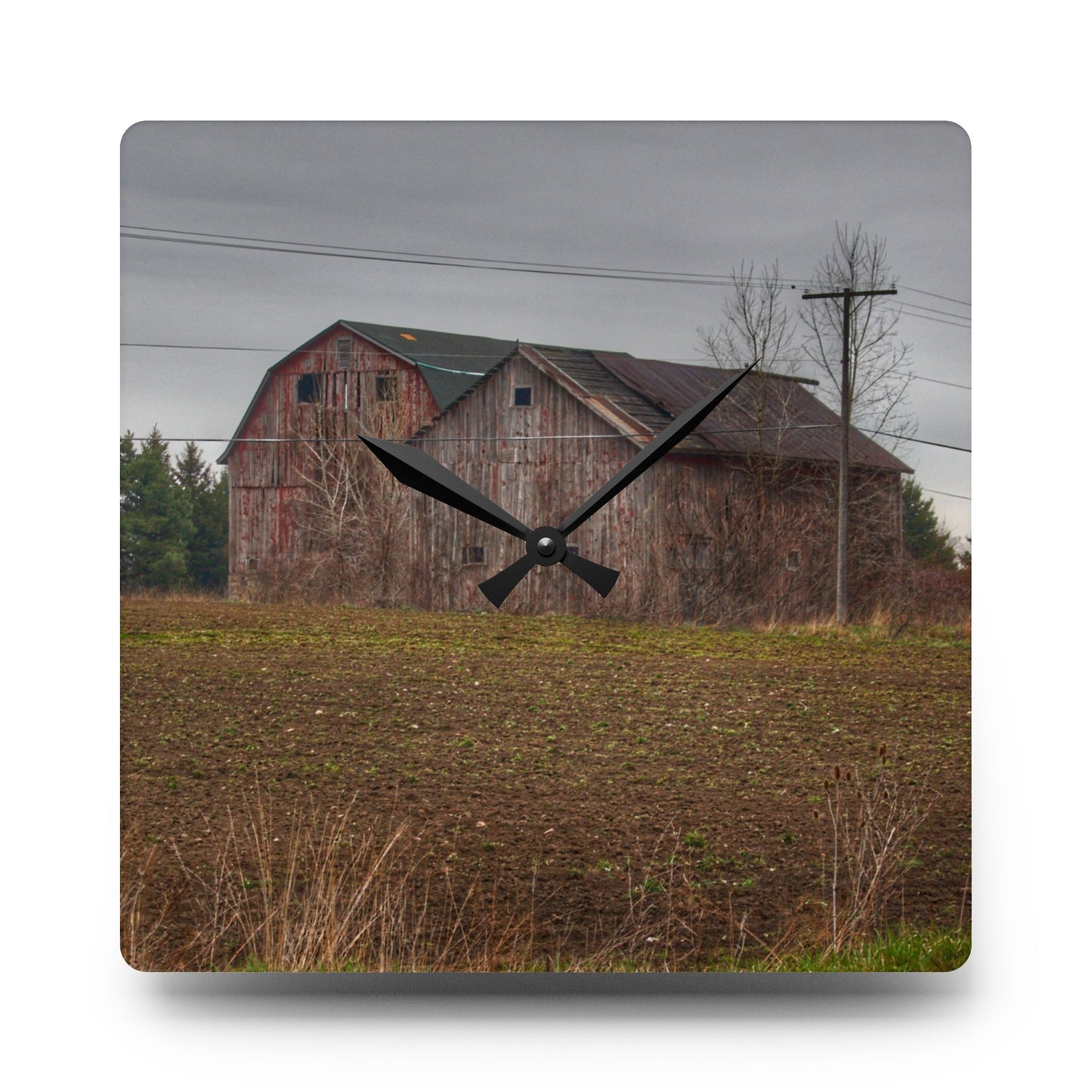 Barn Boutique Rustic Acrylic Analog Wall Clock| Bowers Road Grey Duo I