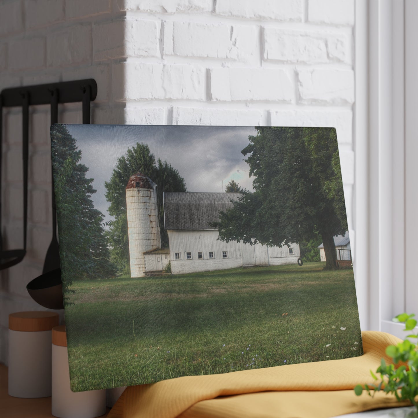 U R There Photography Marathon Road White Rustic Farmhouse Tempered-Glass Cutting Board