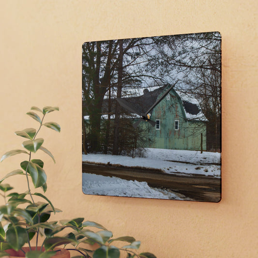 U R There Photography Hunters Creek Meadow Green Rustic Farmhouse Acrylic Analog Wall Clock