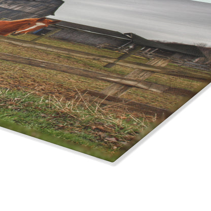 U R There Photography South Summers Road Old Grey and Caramel IV Rustic Farmhouse Tempered-Glass Cutting Board