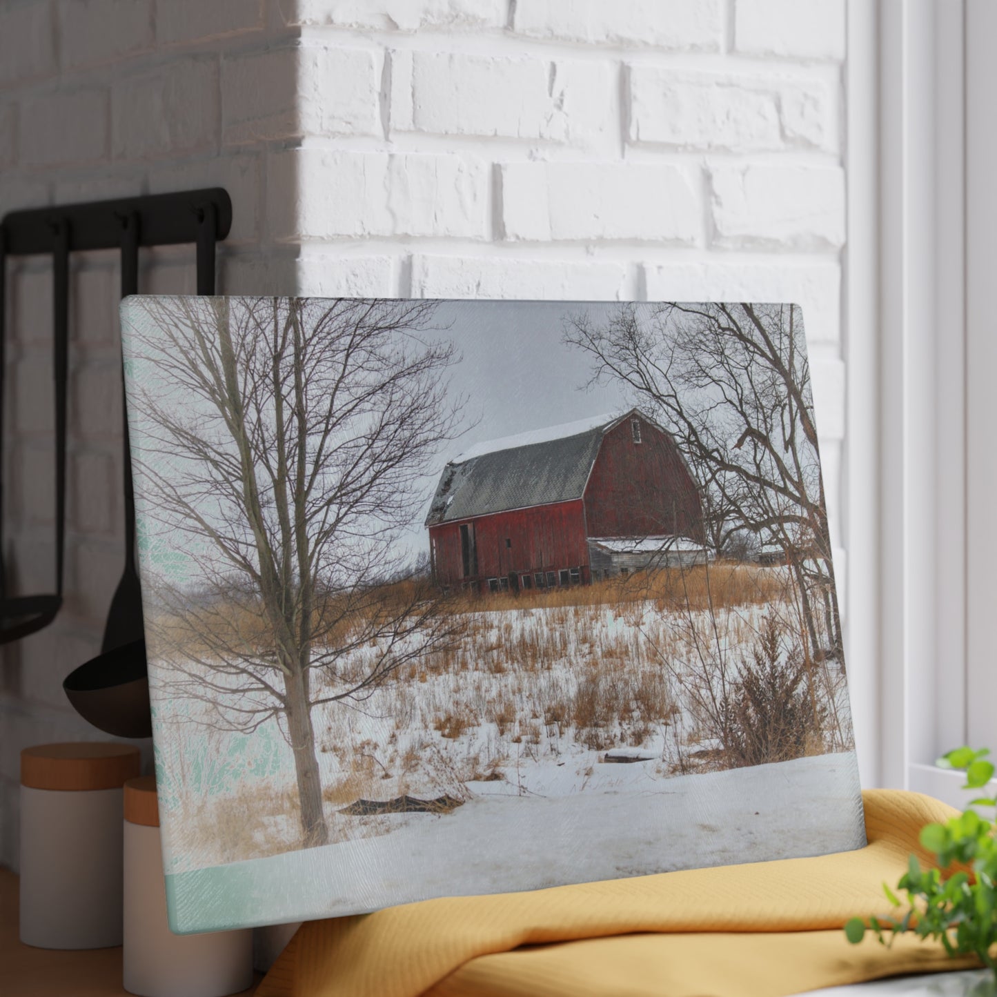 U R There Photography Hadley Red II Rustic Farmhouse Tempered-Glass Cutting Board