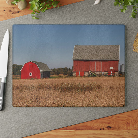 U R There Photography Brown City Wellman Line Road Reds Rustic Farmhouse Tempered-Glass Cutting Board