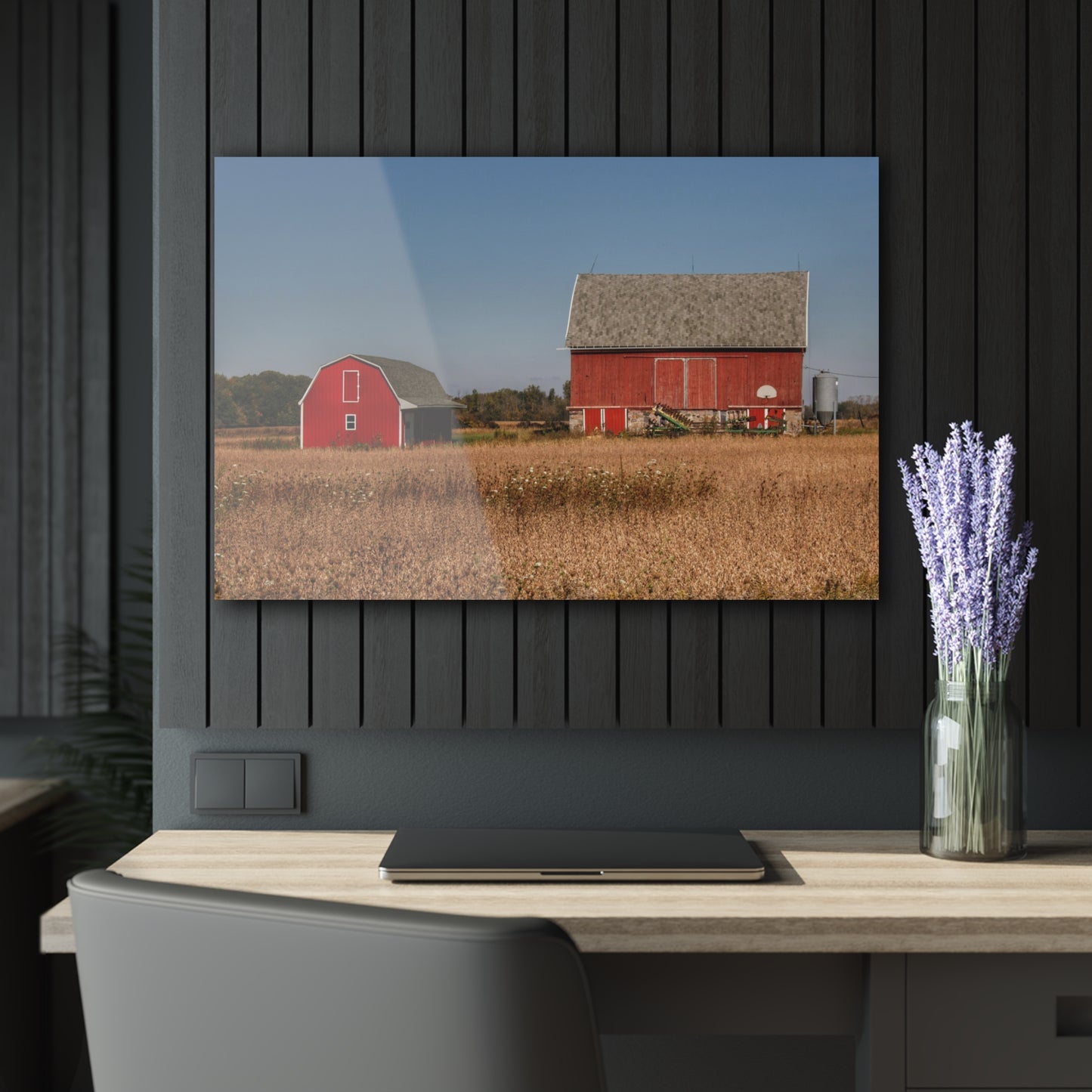 U R There Photography Brown City Wellman Line Road Reds Rustic Farmhouse Acrylic Wall Print