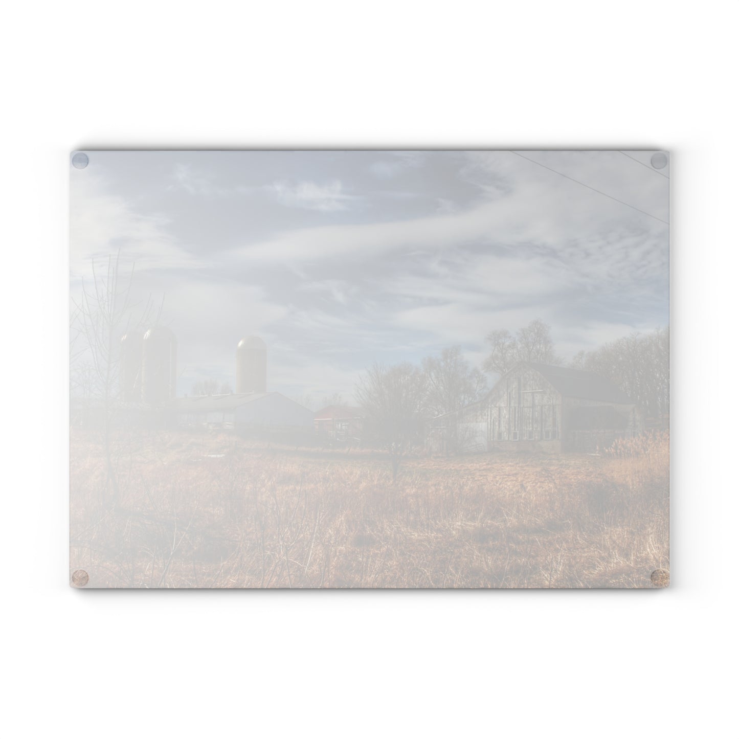 U R There Photography Newark Road White II Rustic Farmhouse Tempered-Glass Cutting Board