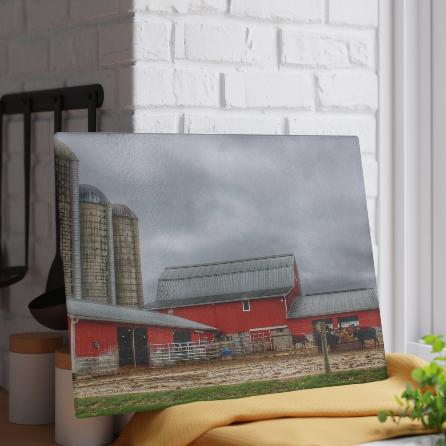 U R There Photography Daley Road Cow Barn Rustic Farmhouse Tempered-Glass Cutting Board