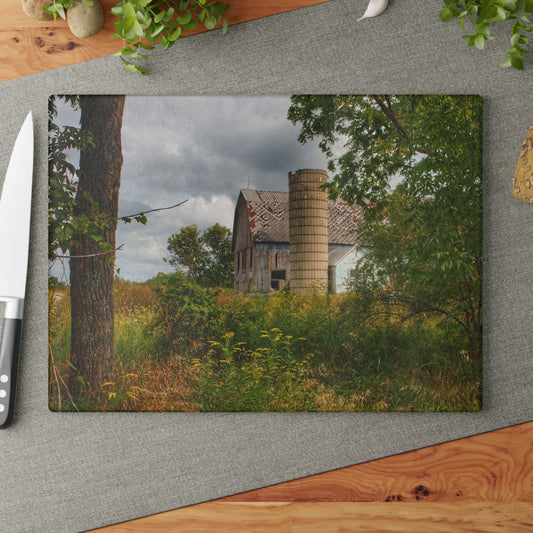 U R There Photography Hill Road Roadside Grey III Rustic Farmhouse Tempered-Glass Cutting Board