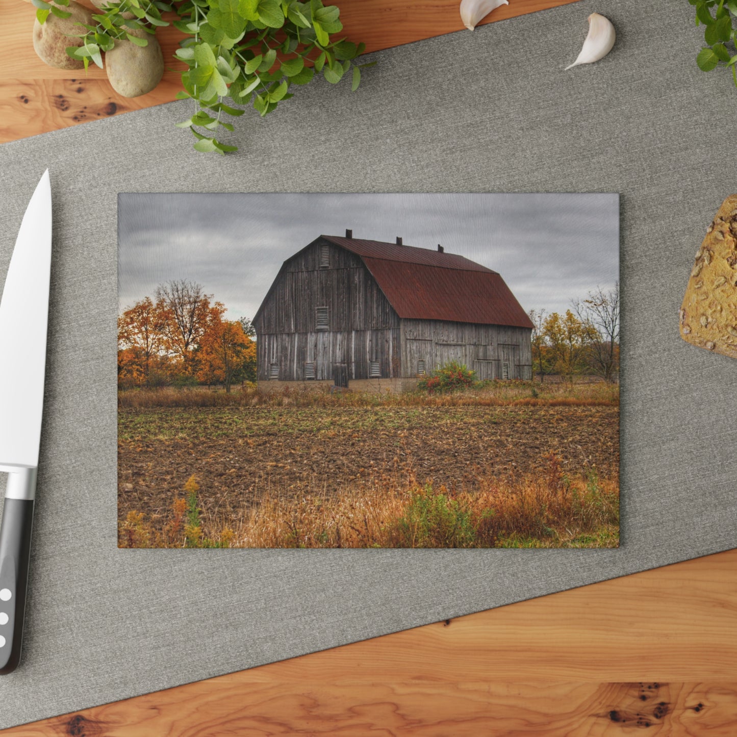 U R There Photography Sheridan Line Road Rusted Grey I Rustic Farmhouse Tempered-Glass Cutting Board 8"x 11"