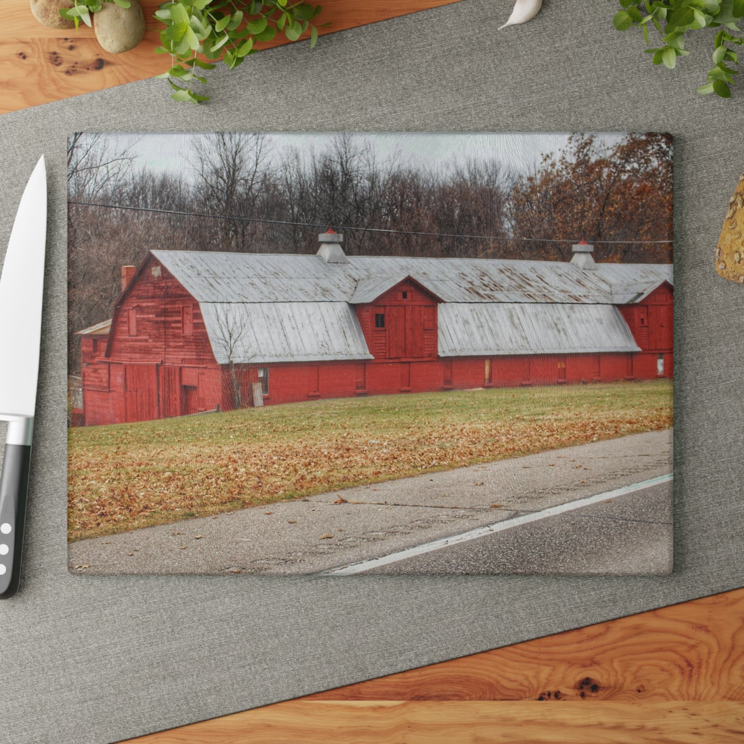 U R There Photography Caseville Red Rustic Farmhouse Tempered-Glass Cutting Board
