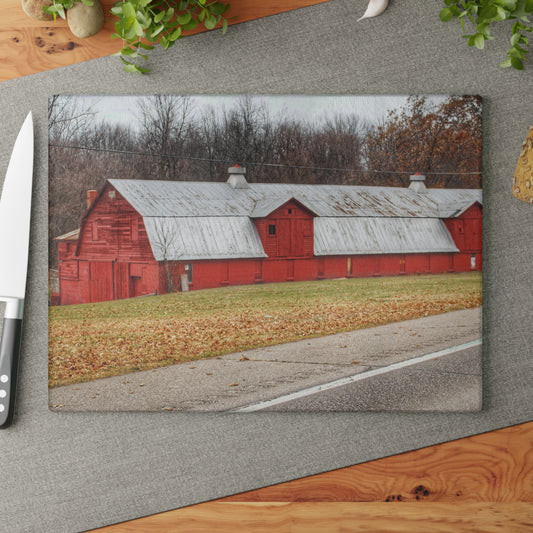 U R There Photography Caseville Red Rustic Farmhouse Tempered-Glass Cutting Board