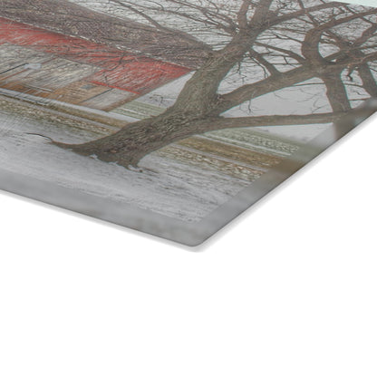 U R There Photography Cumber Road Red I Rustic Farmhouse Tempered-Glass Cutting Board