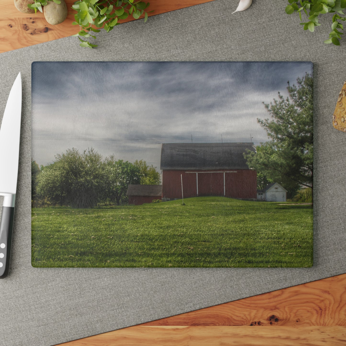U R There Photography Kings Mill Red I Rustic Farmhouse Tempered-Glass Cutting Board