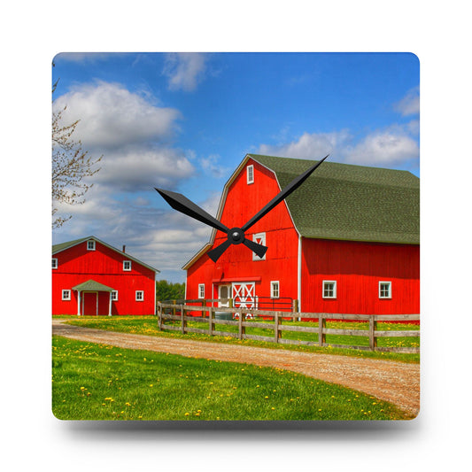 Sohn Road Reds Rustic Farmhouse Acrylic Analog Wall Clock 10.75'' × 10.75'' (Square)