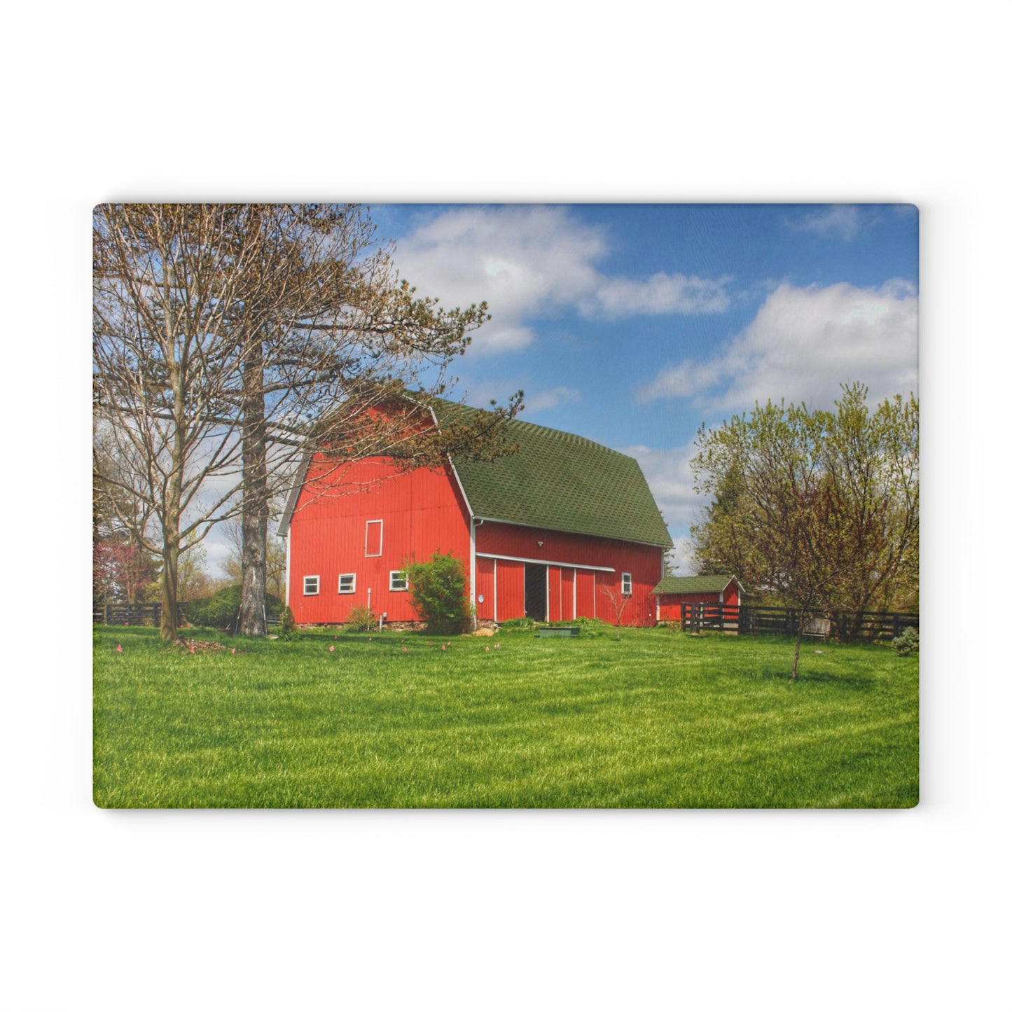 U R There Photography Barber Road Red Rustic Farmhouse Tempered-Glass Cutting Board