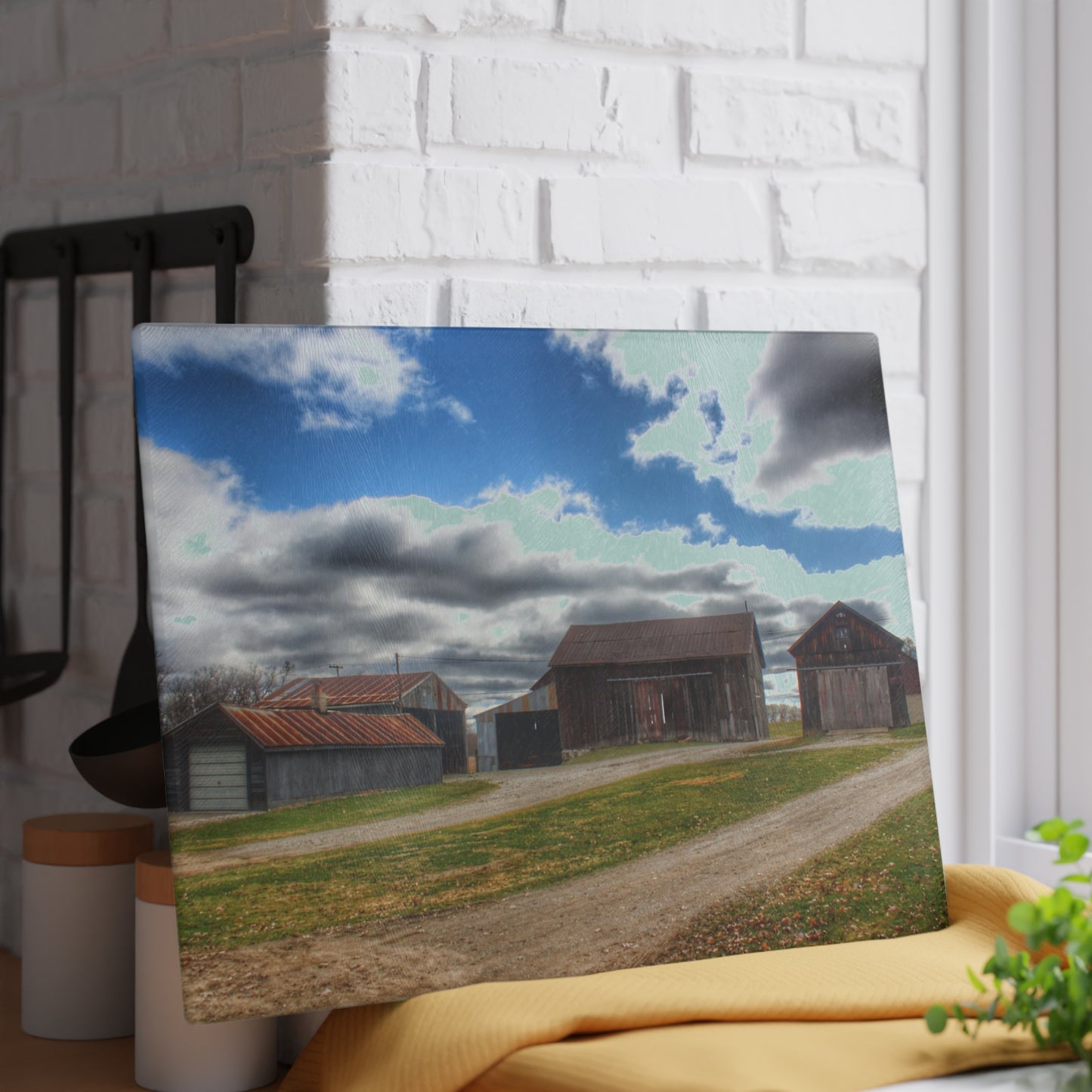 U R There Photography Buckhorn Lake Road Centennial Farm Rustic Farmhouse Tempered-Glass Cutting Board