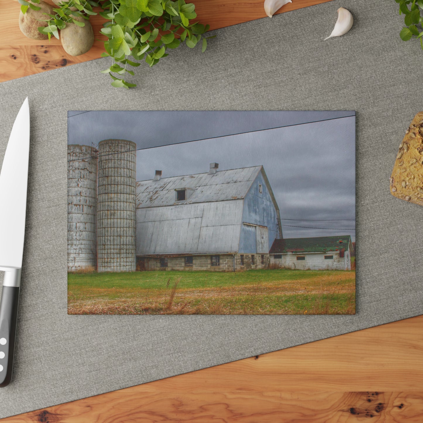 U R There Photography Daley Road Grey I Rustic Farmhouse Tempered-Glass Cutting Board