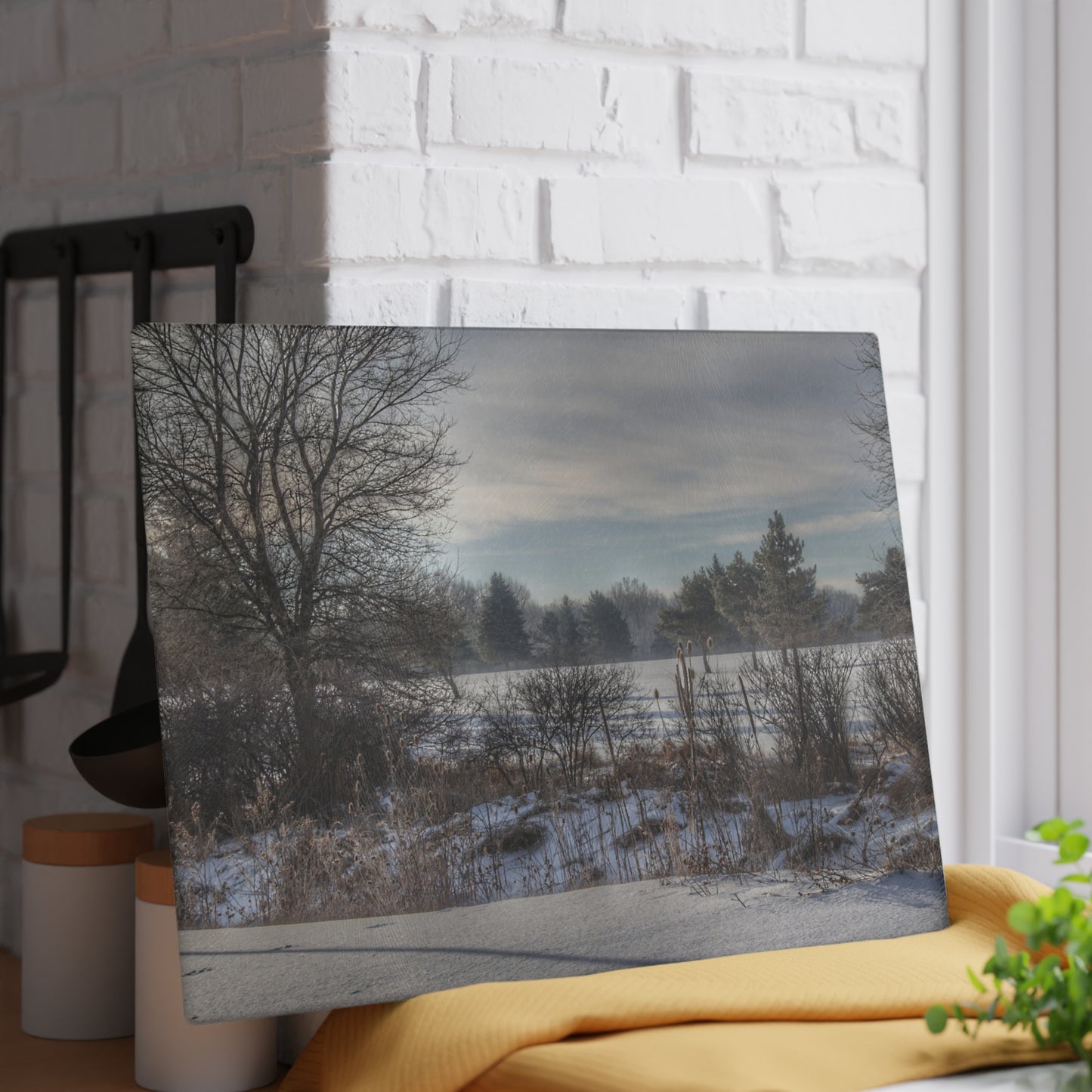 U R There Photography Winter in Mayfield Rustic Farmhouse Tempered-Glass Cutting Board