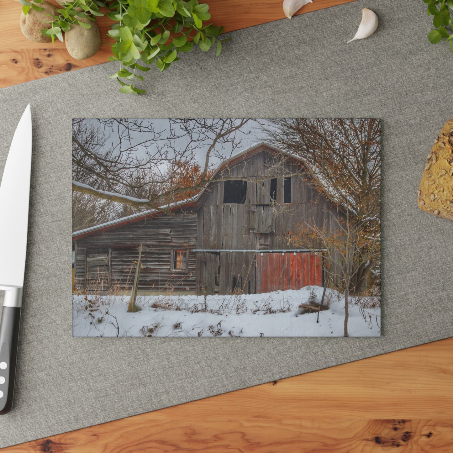 U R There Photography Hayes Road Grey in Winter I Rustic Farmhouse Tempered-Glass Cutting Board