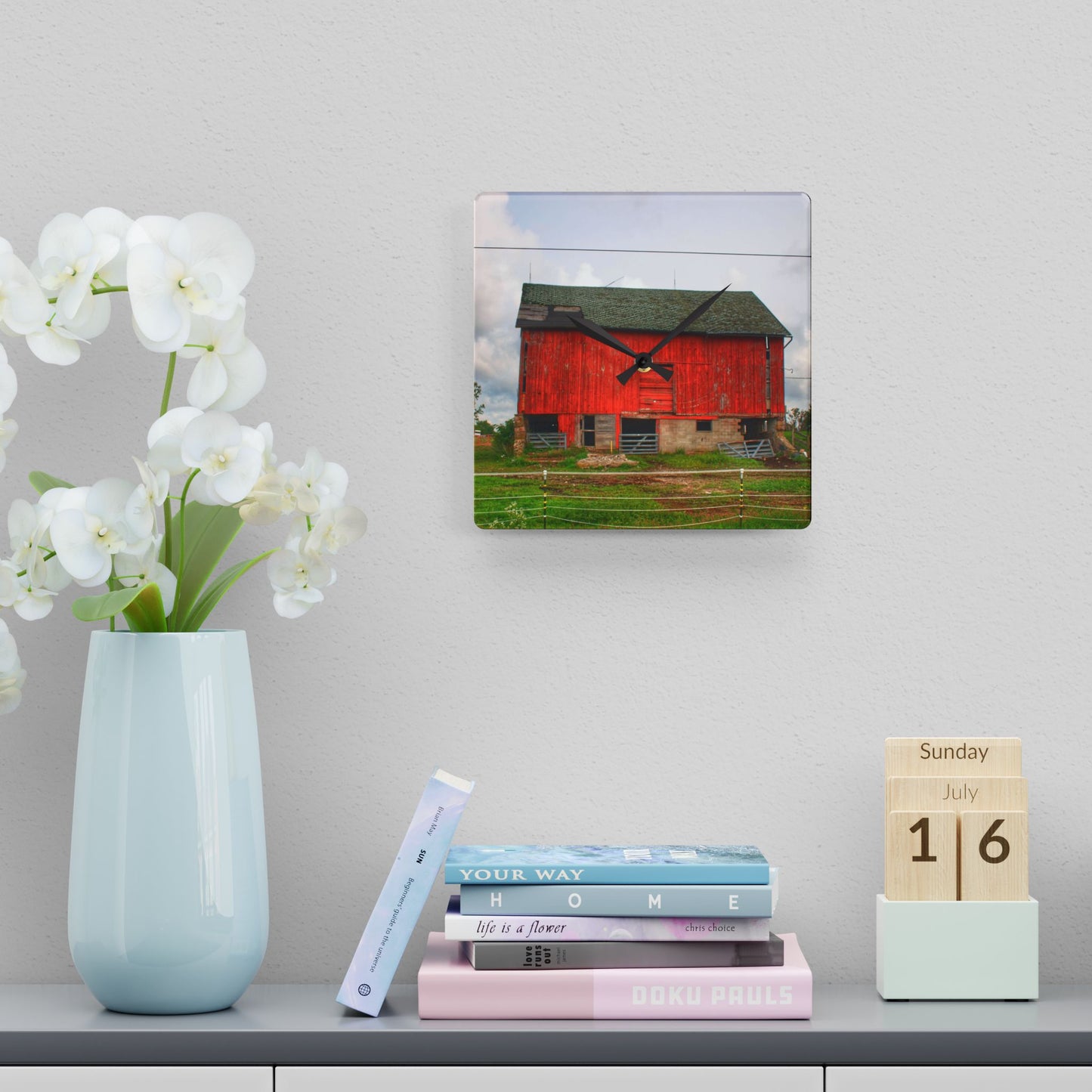 U R There Photography Elba Road Red III Rustic Farmhouse Acrylic Analog Wall Clock