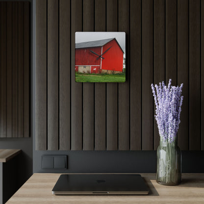 U R There Photography Brown Road Horse Barn II Rustic Farmhouse Acrylic Analog Wall Clock