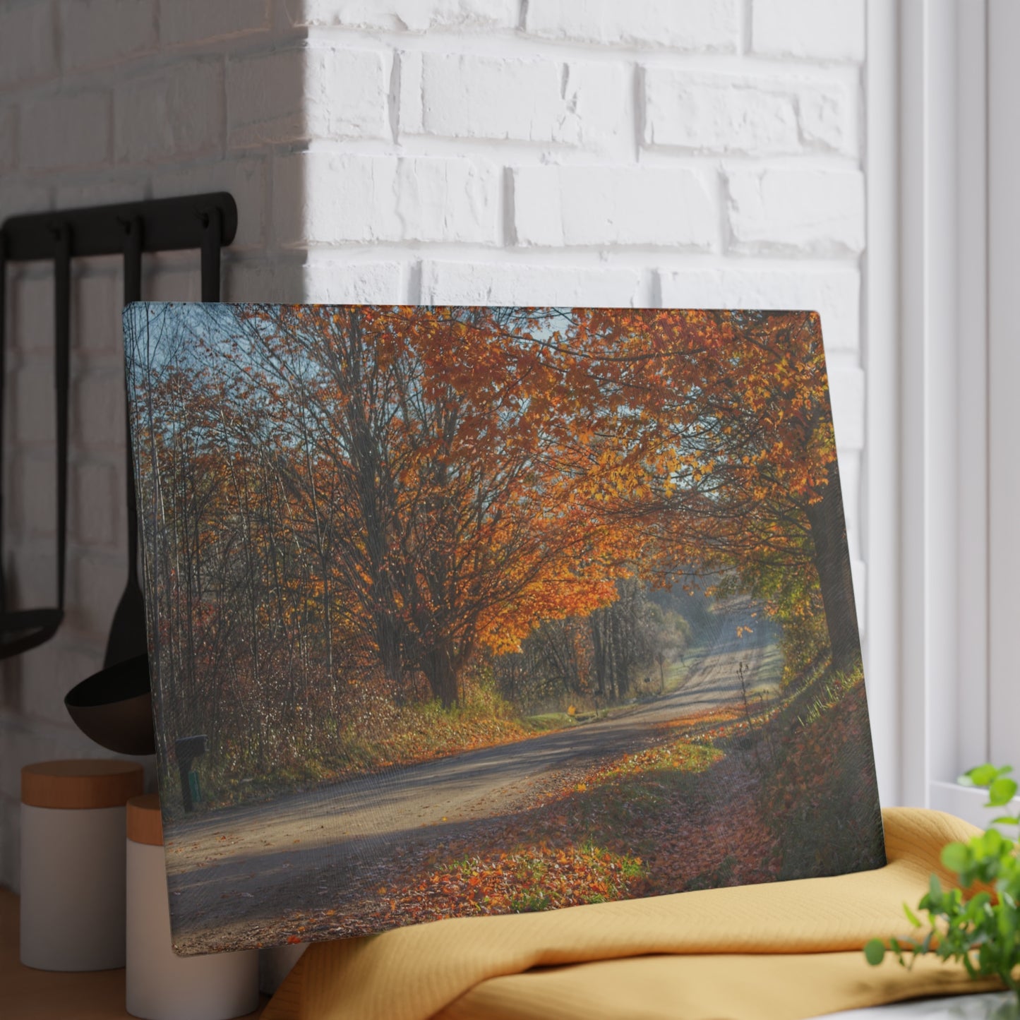 U R There Photography Fall on Oak Road Rustic Farmhouse Tempered-Glass Cutting Board