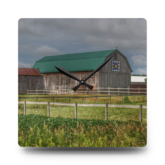 West Millington Road Grey Quilt Rustic Farmhouse Acrylic Analog Wall Clock 10.75'' × 10.75'' (Square)