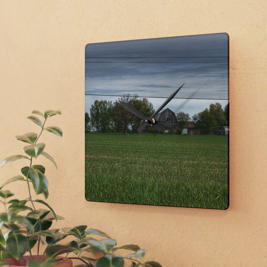 U R There Photography Old Grey Across the Field Rustic Farmhouse Acrylic Analog Wall Clock