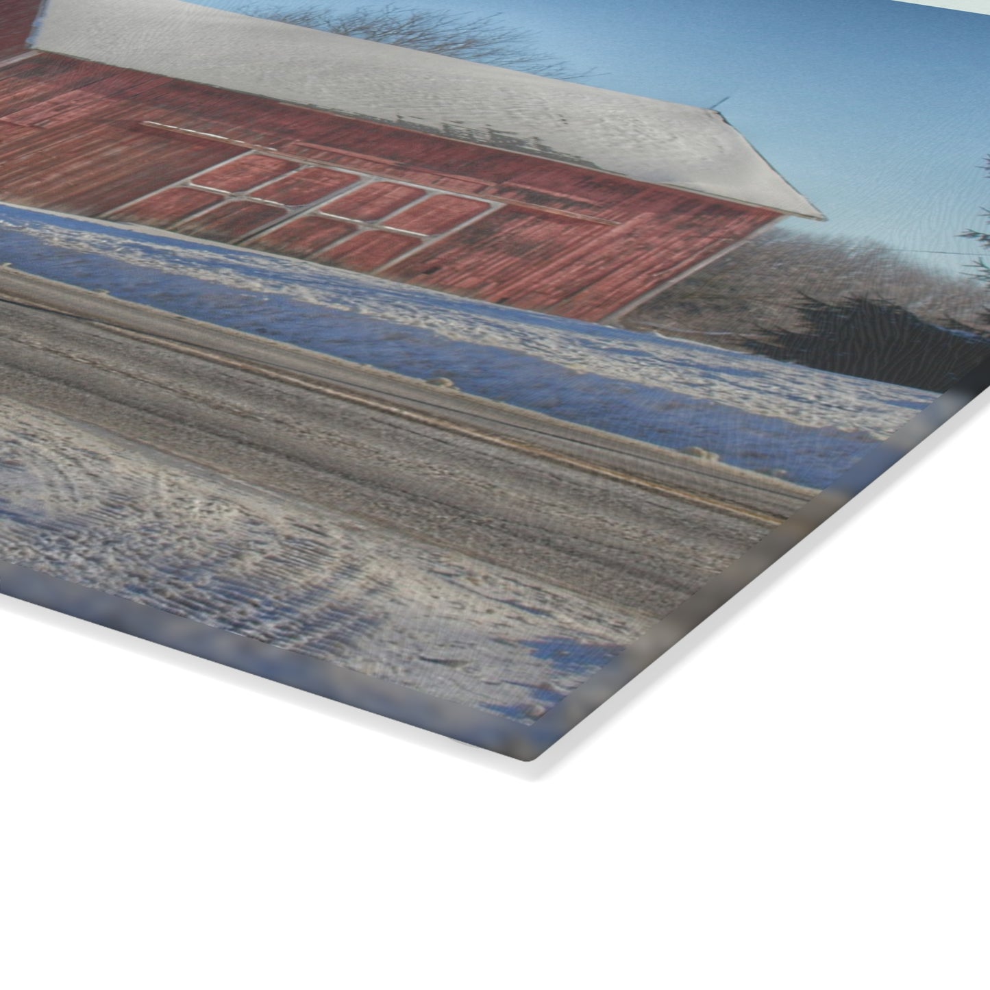 U R There Photography Metamora Red in Winter Rustic Farmhouse Tempered-Glass Cutting Board