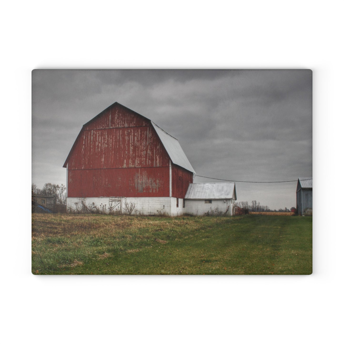 U R There Photography Mills Road Red I Rustic Farmhouse Tempered-Glass Cutting Board