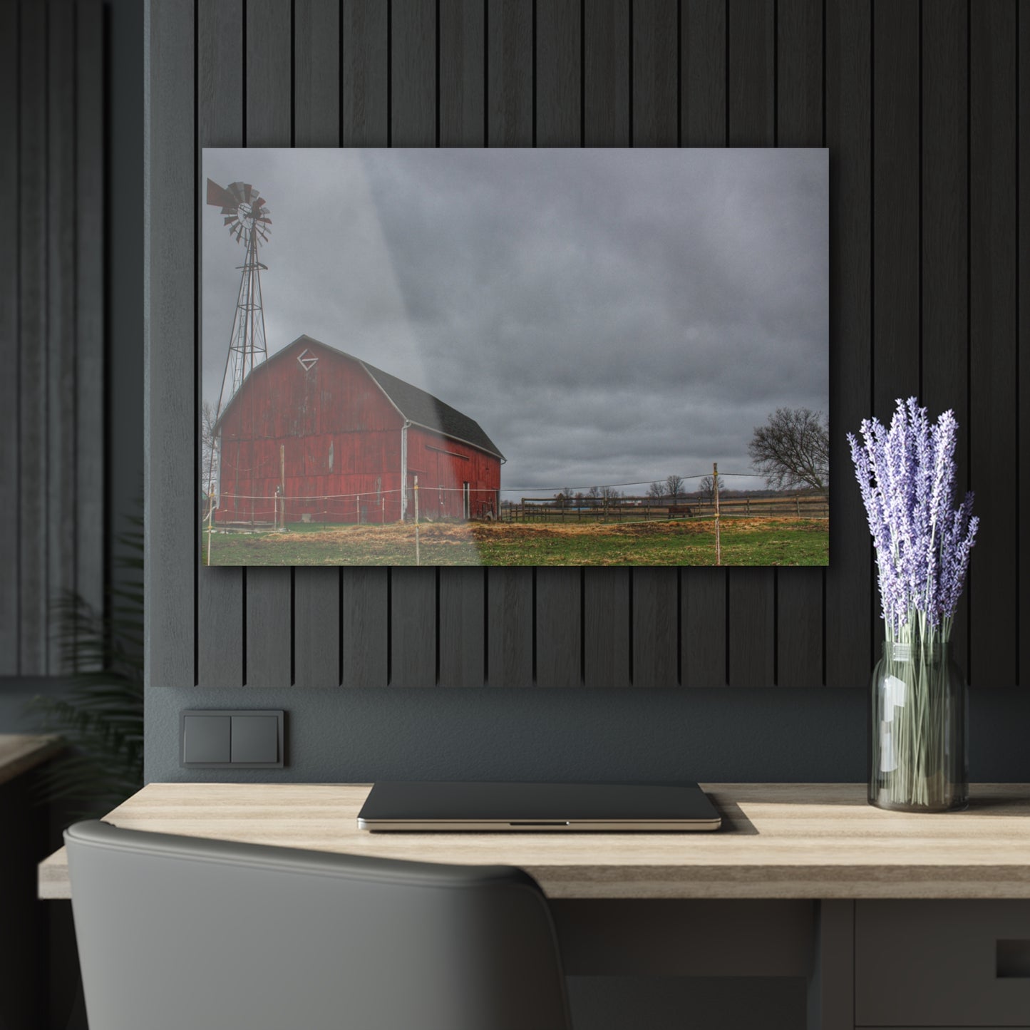 U R There Photography West Lake Road Red Barn and Windmill Rustic Farmhouse Acrylic Wall Print