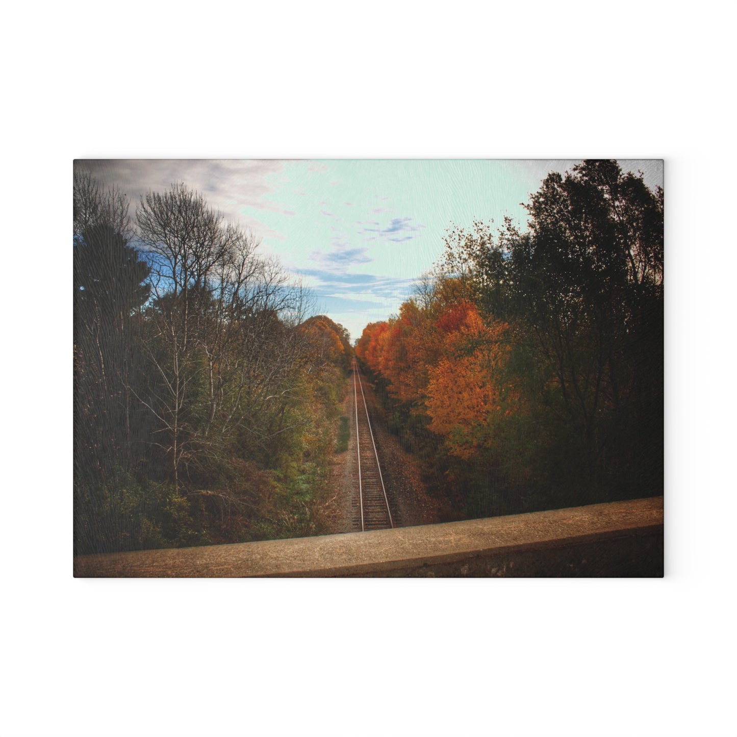 U R There Photography Above the Tracks in Vassar Rustic Farmhouse Tempered-Glass Cutting Board