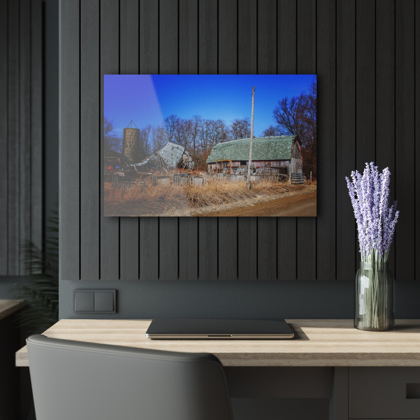 Romeo Plank Road Forgotten Greys II Rustic Farmhouse Acrylic Wall Print 30″ x 20″ (Horizontal) 0.25''