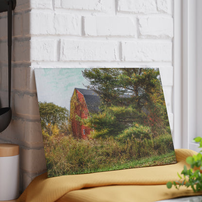 U R There Photography Green Corners Road Hidden Red Rustic Farmhouse Tempered-Glass Cutting Board