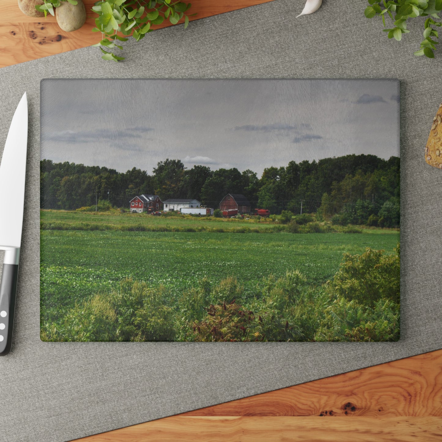 U R There Photography Across the Field in Silverwood Rustic Farmhouse Tempered-Glass Cutting Board