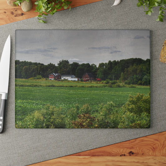 U R There Photography Across the Field in Silverwood Rustic Farmhouse Tempered-Glass Cutting Board