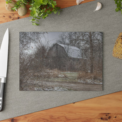 U R There Photography Bishop Road Winter Grey Rustic Farmhouse Tempered-Glass Cutting Board