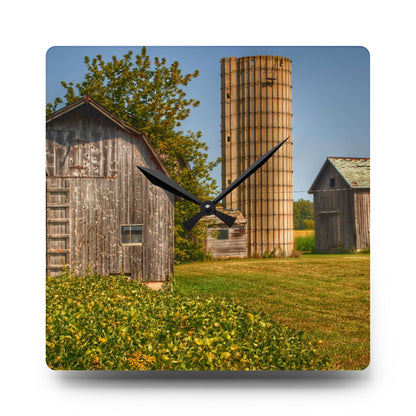 U R There Photography Swaffer Mini Greys and Silos Rustic Farmhouse Acrylic Analog Wall Clock