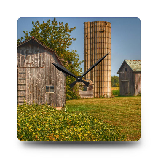 U R There Photography Swaffer Mini Greys and Silos Rustic Farmhouse Acrylic Analog Wall Clock 10.75'' × 10.75'' (Square)