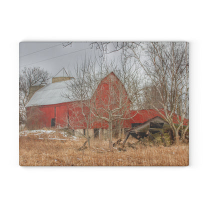 U R There Photography North Five Lakes Road Red Rustic Farmhouse Tempered-Glass Cutting Board 8"x 11"