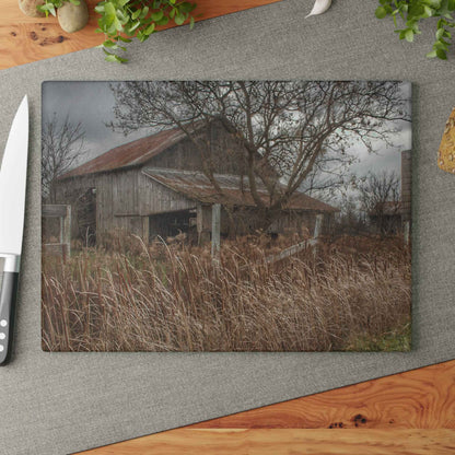U R There Photography Grey Saltbox Rustic Farmhouse Tempered-Glass Cutting Board