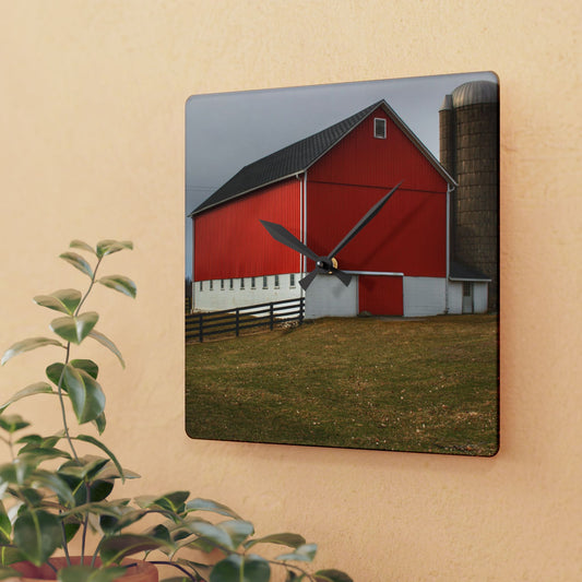 U R There Photography Brocker Road Red I Rustic Farmhouse Acrylic Analog Wall Clock