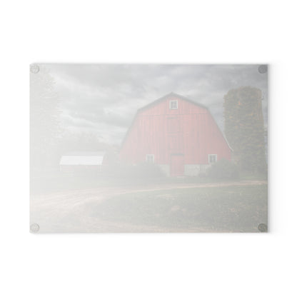U R There Photography Horton Road Red and Silo Rustic Farmhouse Tempered-Glass Cutting Board
