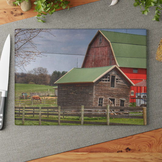 U R There Photography Oregon Road Tilted Little Grey Rustic Farmhouse Tempered-Glass Cutting Board