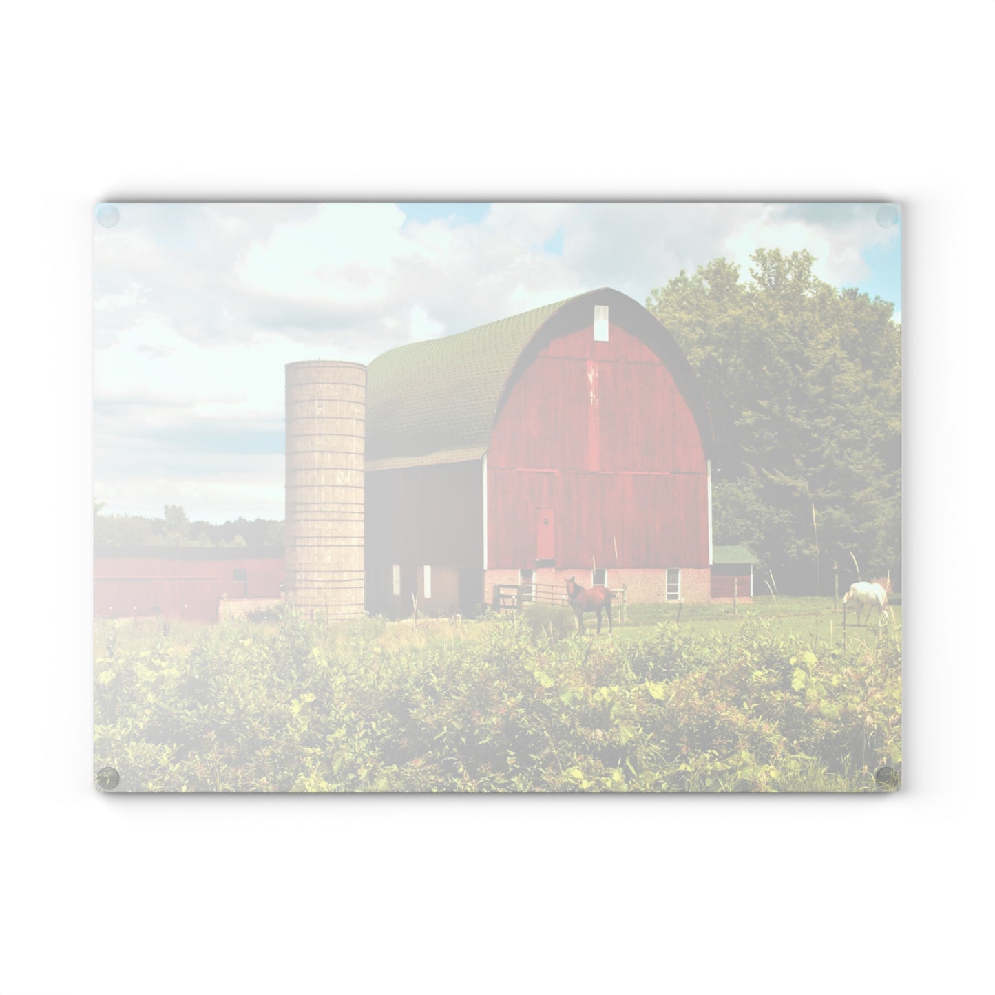 U R There Photography Elmwood Road Red and Horses Rustic Farmhouse Tempered-Glass Cutting Board