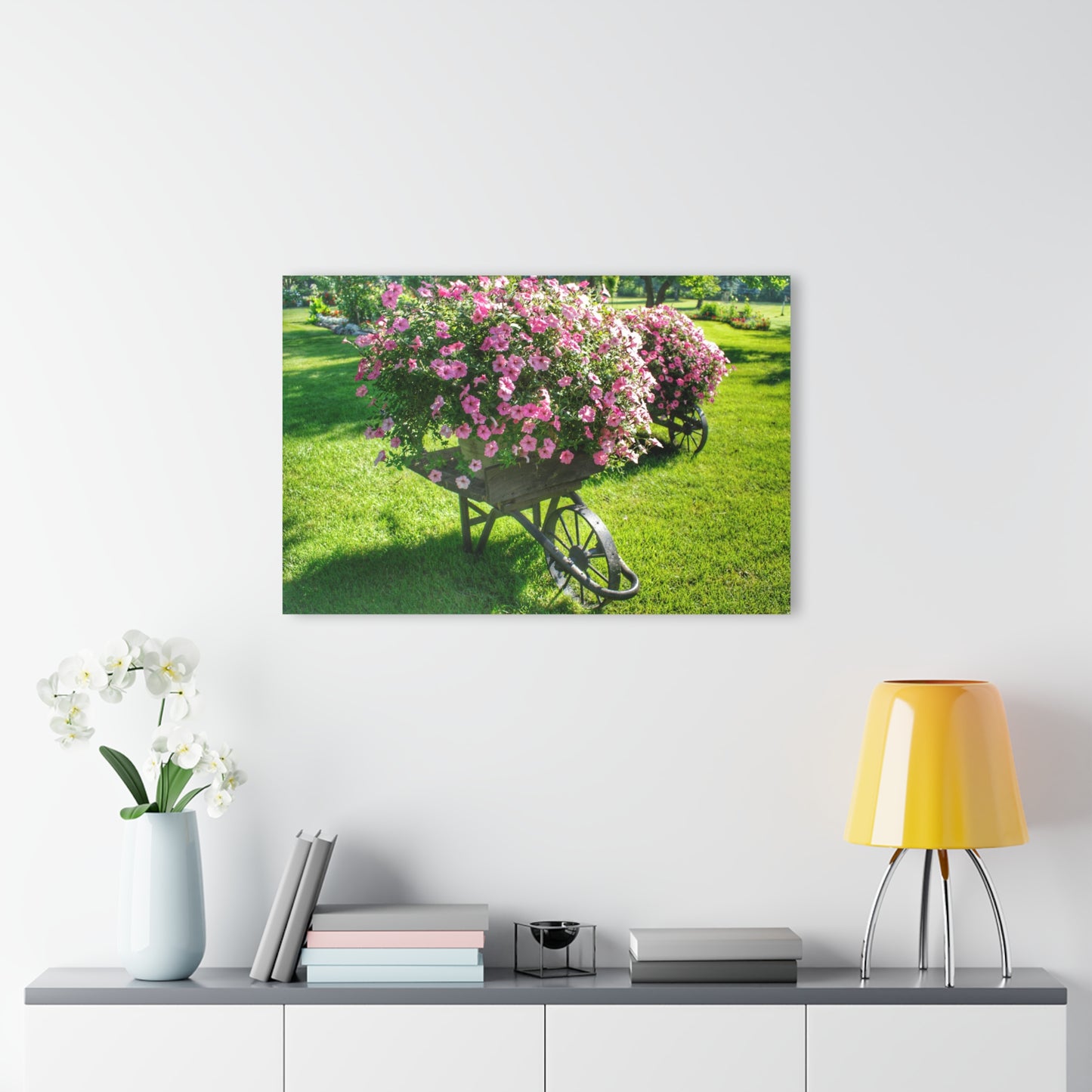 Barn Boutique Modern Farmhouse Acrylic Wall Print| Wheelbarrow Full of Flowers