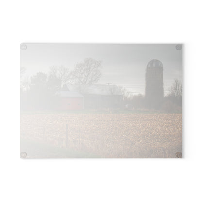 U R There Photography Dryden Road Gable Grey and Silo Rustic Farmhouse Tempered-Glass Cutting Board