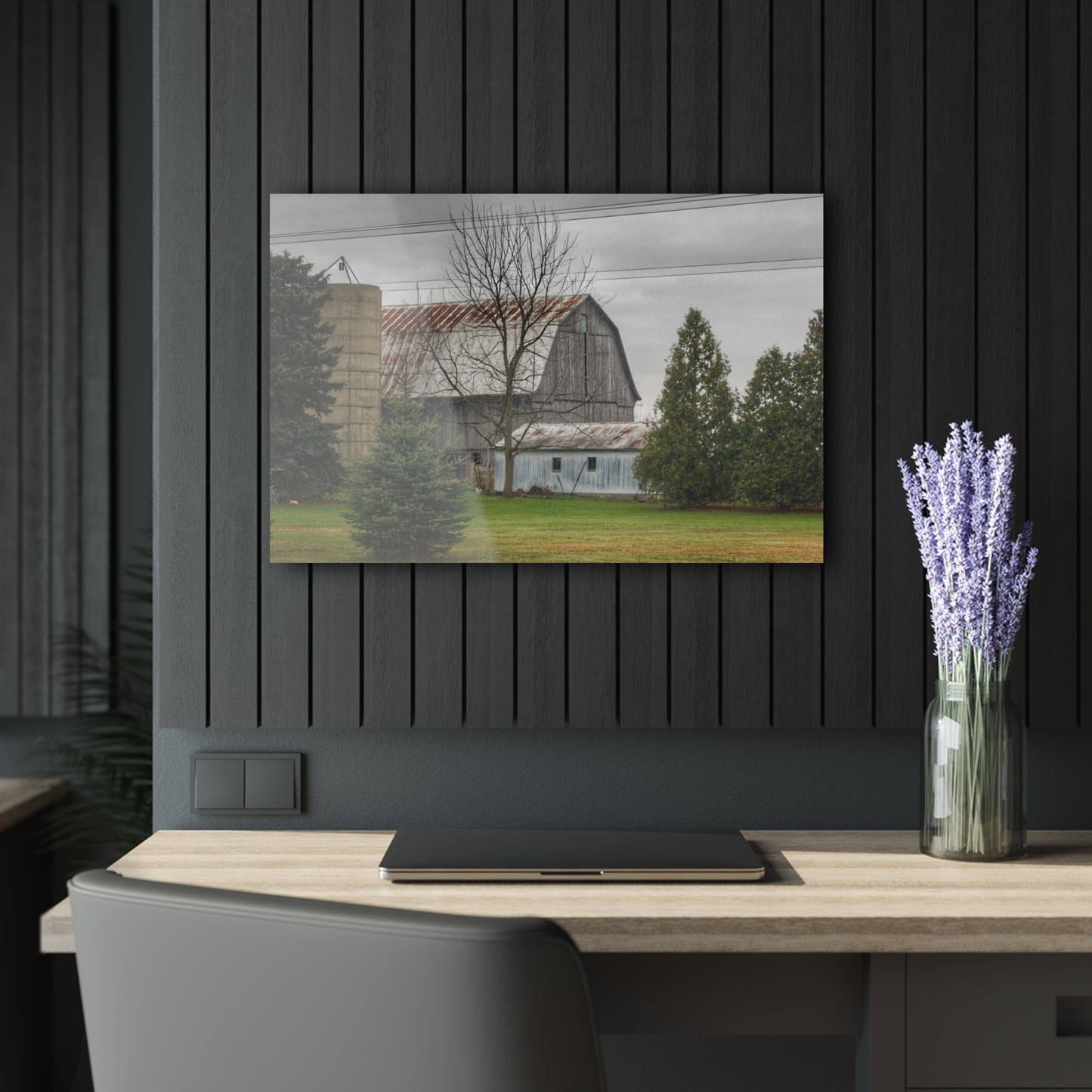 U R There Photography Eddy Road Grey I Rustic Farmhouse Acrylic Wall Print 14 "x 11"