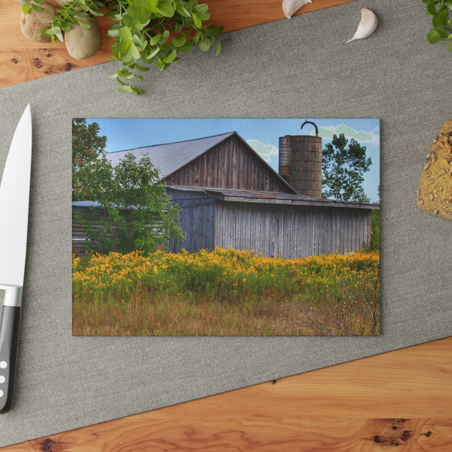 U R There Photography Church Road Grey II Rustic Farmhouse Tempered-Glass Cutting Board