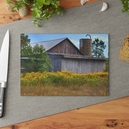 U R There Photography Church Road Grey II Rustic Farmhouse Tempered-Glass Cutting Board