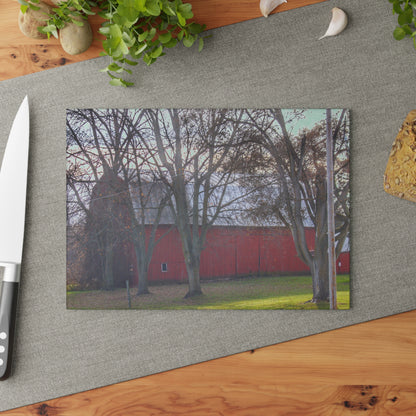 U R There Photography Vienna Road Hidden Red Rustic Farmhouse Tempered-Glass Cutting Board